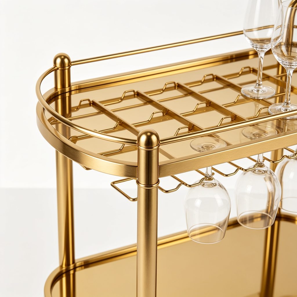 Dkvhdkhhz 3-Tier Bar Cart for Home, Serving Cart with Wheels and Handle, Beverage Cart with Wine Rack and Glass Holders, Rolling Wine Cart for Kitchen and Dining Room, Gold RCJ61B01