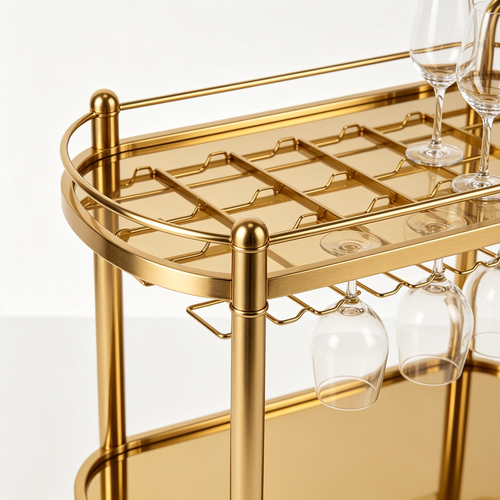 Dkvhdkhhz 3-Tier Bar Cart for Home, Serving Cart with Wheels and Handle, Beverage Cart with Wine Rack and Glass Holders, Rolling Wine Cart for Kitchen and Dining Room, Gold RCJ61B01