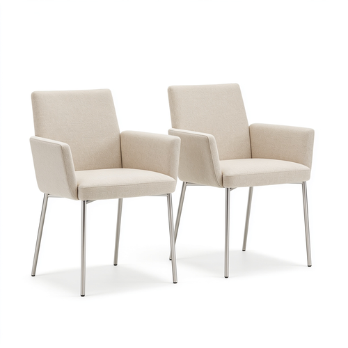 Dkvhdkhhz Set of 2 Linen Dining Room Chairs, Upholstered Kitchen Chairs with Armrests and Backrests, Soft Padded Seat with Metal Legs, Modern Armchairs for Dining Room, Kitchen, and Living Room