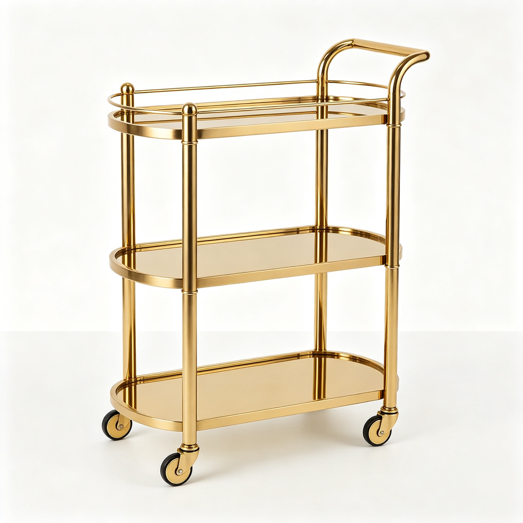 Dkvhdkhhz 3-Tier Bar Cart for Home, Serving Cart with Wheels and Handle, Beverage Cart with Wine Rack and Glass Holders, Rolling Wine Cart for Kitchen and Dining Room, Gold RCJ61B01